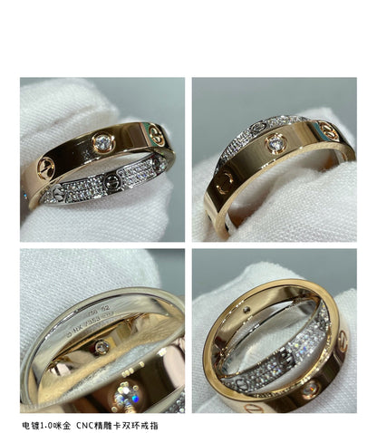 [Vera  Jewelry]LOVE PINK GOLD SILVER DIAMOND DOUBLE RING