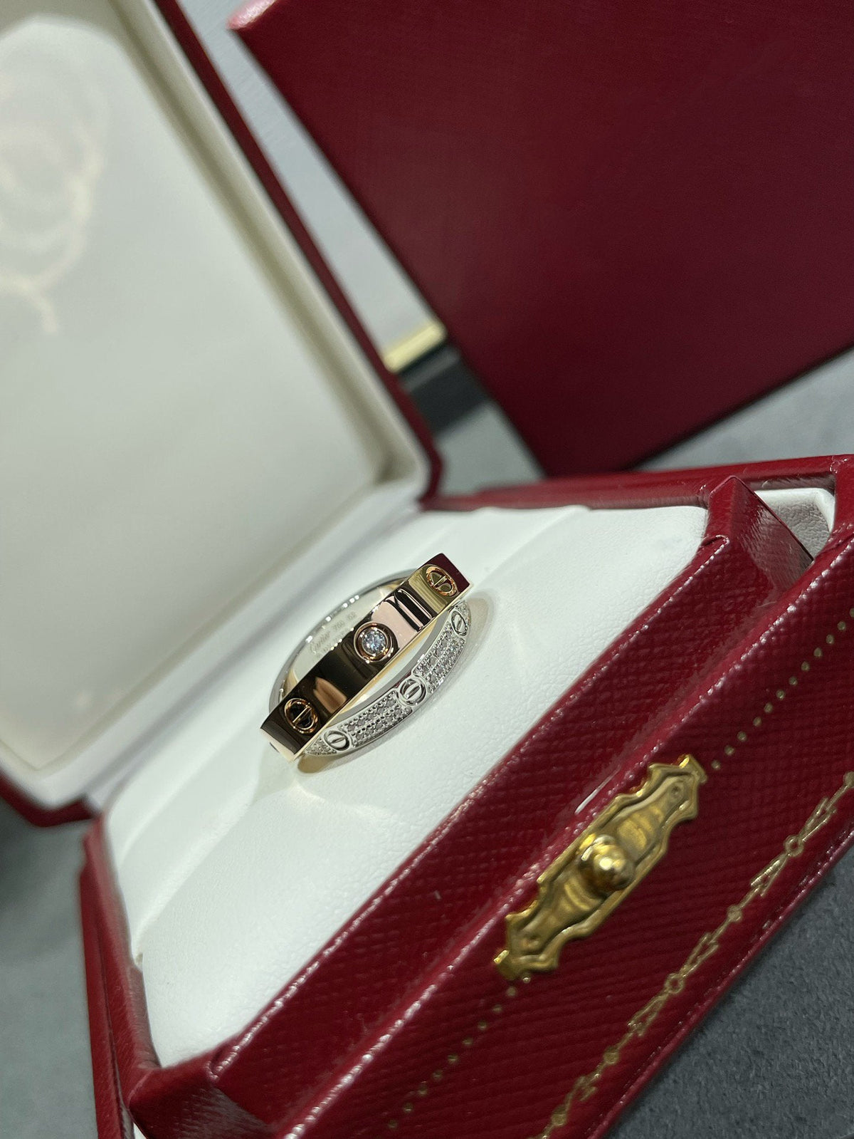 [Vera  Jewelry]LOVE PINK GOLD SILVER DIAMOND DOUBLE RING