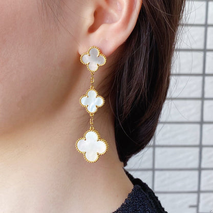 [Vera Jewelry]CLOVER MOP 3 MOTIFS GOLD EARRINGS