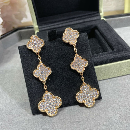 [Vera  Jewelry]CLOVER 3 MOTIFS DIAMOND PAVED ROSE GOLD EARRINGS