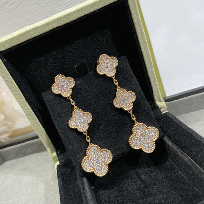 [Vera Jewelry]CLOVER 3 MOTIFS DIAMOND PAVED ROSE GOLD & GOLD EARRINGS