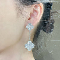 [Vera Jewelry]CLOVER 2 MOTIFS DIAMOND PAVED SILVER EARRINGS