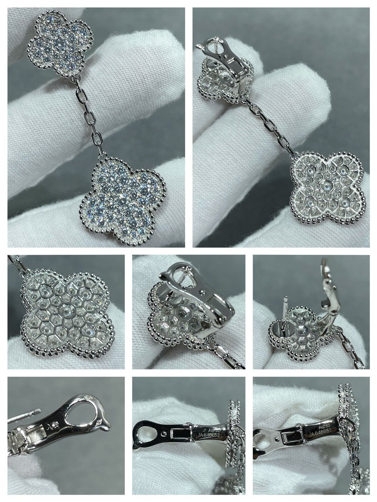 [Vera Jewelry]CLOVER 2 MOTIFS DIAMOND PAVED SILVER EARRINGS