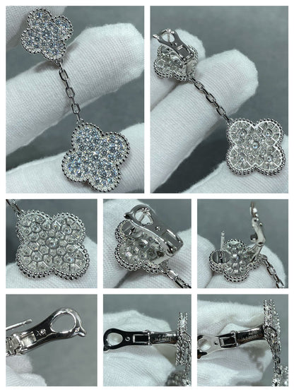 [Vera Jewelry]CLOVER 2 MOTIFS DIAMOND PAVED SILVER EARRINGS