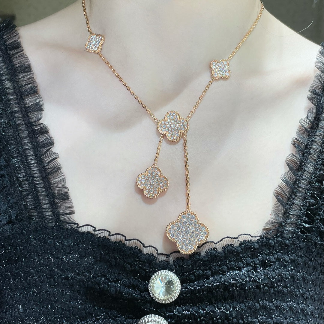 [Vera  Jewelry]CLOVER 6 MOTIF DIAMOND PAVED NECKLACE