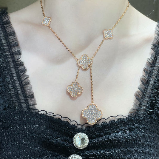 [Vera Jewelry]CLOVER 6 MOTIF DIAMOND PAVED NECKLACE