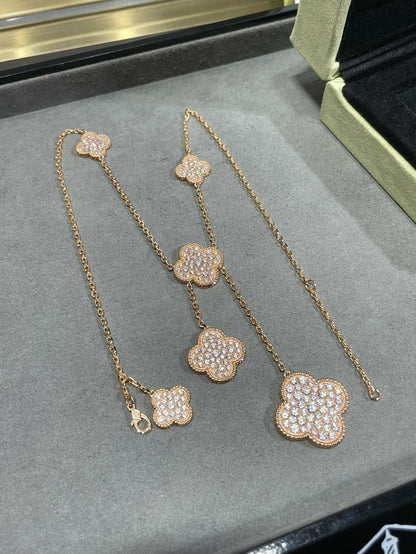[Vera  Jewelry]CLOVER 6 MOTIF DIAMOND PAVED NECKLACE