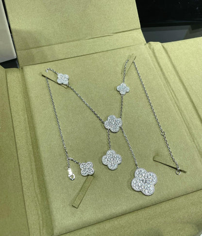 [Vera  Jewelry]CLOVER 6 MOTIF DIAMOND PAVED NECKLACE