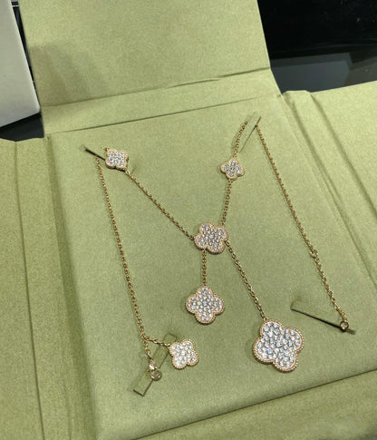 [Vera  Jewelry]CLOVER 6 MOTIF DIAMOND PAVED NECKLACE