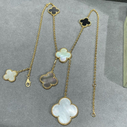 [Vera  Jewelry]CLOVER 6 MOTIF MOP ONYX GOLD NECKLACE