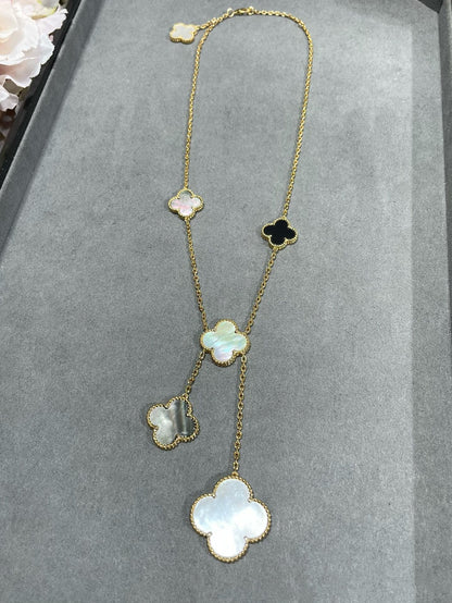 [Vera  Jewelry]CLOVER 6 MOTIF MOP ONYX GOLD NECKLACE