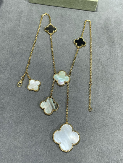 [Vera  Jewelry]CLOVER 6 MOTIF MOP ONYX GOLD NECKLACE