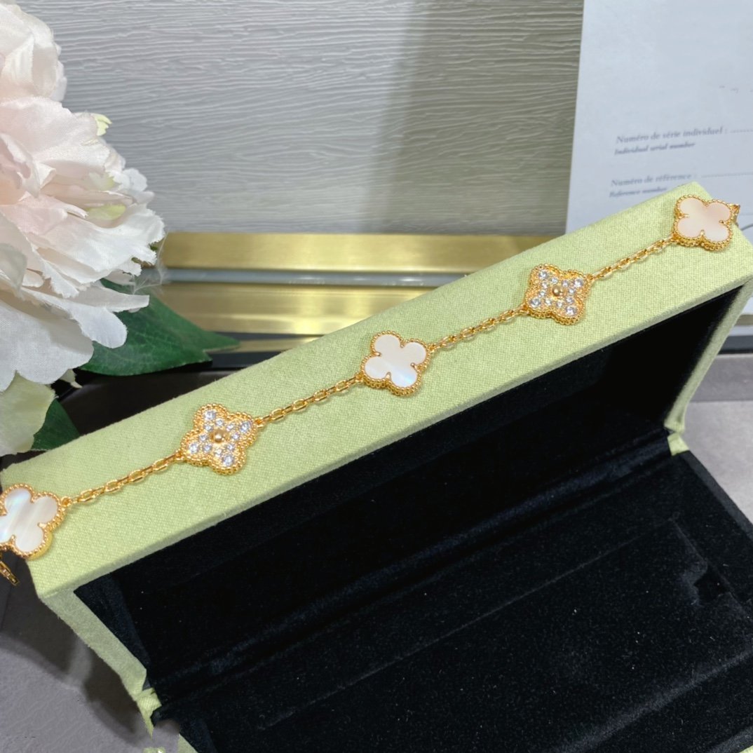 [Vera  Jewelry]CLOVER 5 MOTIF DIAMOND PINK MOP PINK GOLD BRACELET