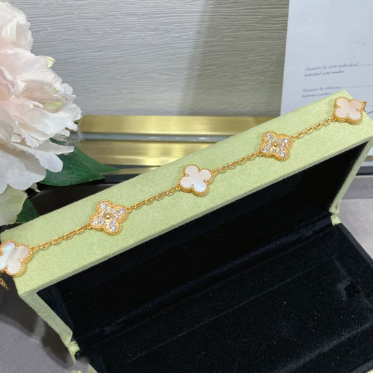 [Vera  Jewelry]CLOVER 5 MOTIF DIAMOND PINK MOP PINK GOLD BRACELET