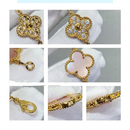[Vera  Jewelry]CLOVER 5 MOTIF DIAMOND PINK MOP PINK GOLD BRACELET