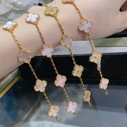 [Vera  Jewelry]CLOVER 5 MOTIF DIAMOND PINK MOP PINK GOLD BRACELET