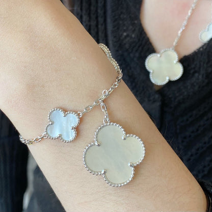 [Vera Jewelry]CLOVER 5 MOTIF WHITE MOP SILVER BRACELET