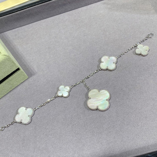 [Vera  Jewelry]CLOVER 5 MOTIF WHITE MOP SILVER BRACELET