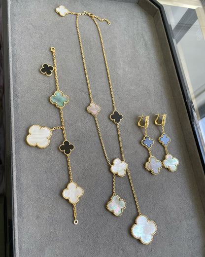 [Vera  Jewelry]CLOVER 3 MOTIF MOP ONYX DARK MOP PINK GOLD EARRINGS