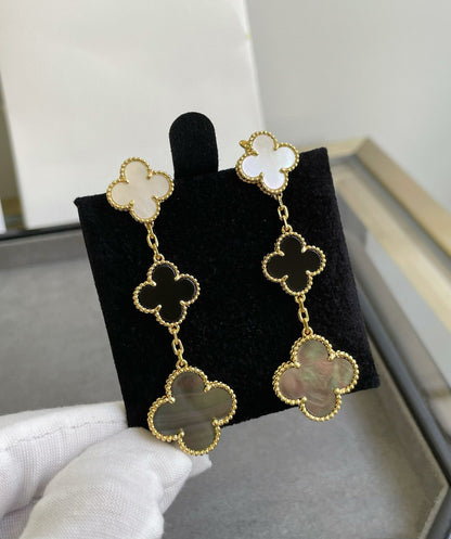 [Vera  Jewelry]CLOVER 3 MOTIF MOP ONYX DARK MOP PINK GOLD EARRINGS