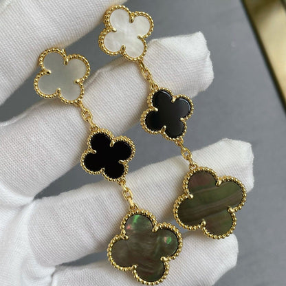 [Vera  Jewelry]CLOVER 3 MOTIF MOP ONYX DARK MOP PINK GOLD EARRINGS