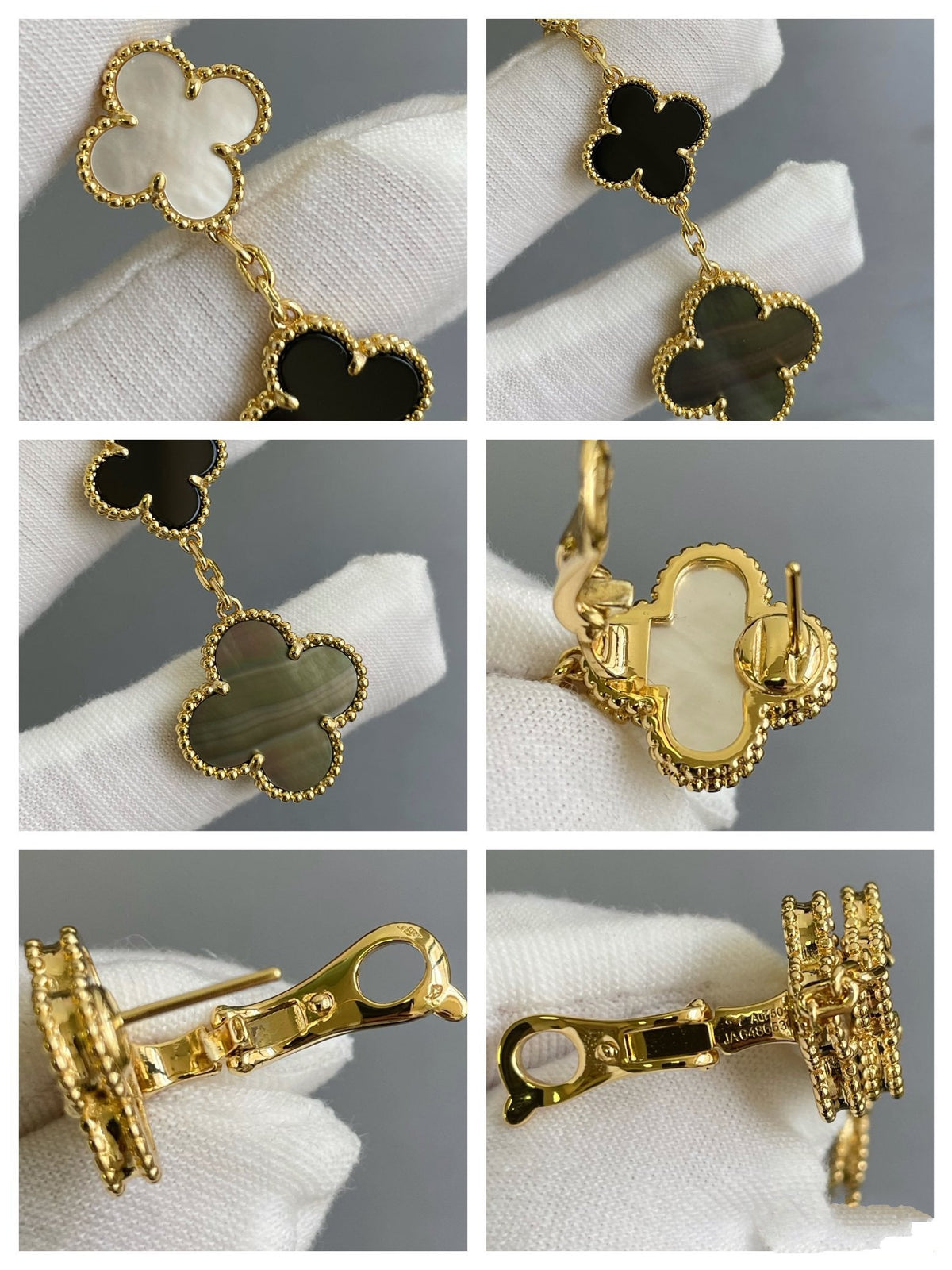 [Vera  Jewelry]CLOVER 3 MOTIF MOP ONYX DARK MOP PINK GOLD EARRINGS