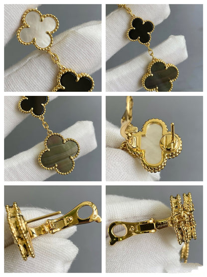 [Vera  Jewelry]CLOVER 3 MOTIF MOP ONYX DARK MOP PINK GOLD EARRINGS