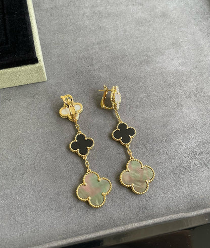 [Vera  Jewelry]CLOVER 3 MOTIF MOP ONYX DARK MOP PINK GOLD EARRINGS