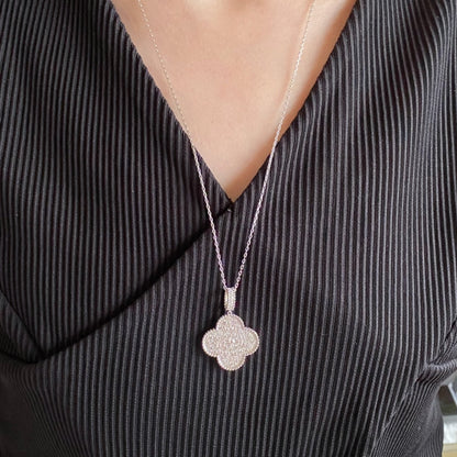 [Vera Jewelry]CLOVER 25MM LARGE PEDANT DIAMOND PAVED LONG NECKLACE