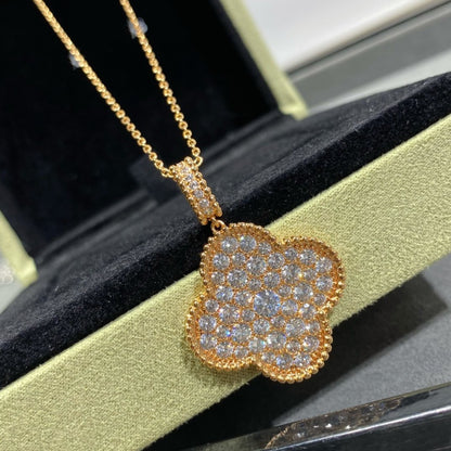 [Vera Jewelry]CLOVER 25MM LARGE PEDANT DIAMOND PAVED LONG NECKLACE
