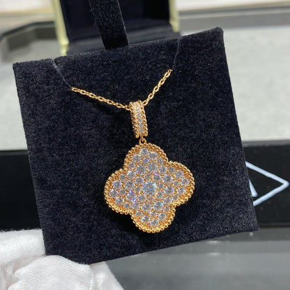 [Vera Jewelry]CLOVER 25MM LARGE PEDANT DIAMOND PAVED LONG NECKLACE