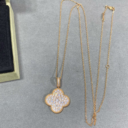 [Vera Jewelry]CLOVER 25MM LARGE PEDANT DIAMOND PAVED LONG NECKLACE