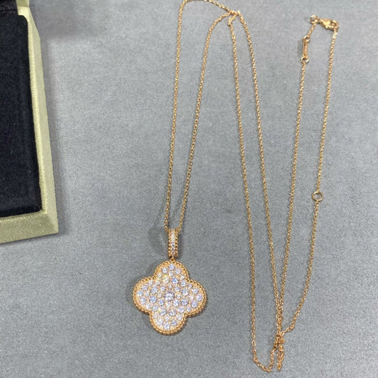[Vera Jewelry]CLOVER 25MM LARGE PEDANT DIAMOND PAVED LONG NECKLACE