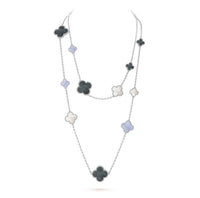 [Vera Jewelry]CLOVER 16 MOTIF CHALCEDONY MOP SILVER NECKLACE
