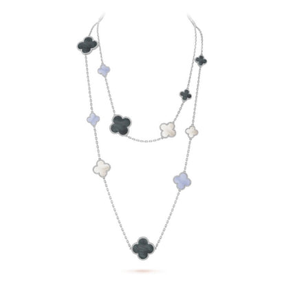 [Vera  Jewelry]CLOVER 16 MOTIF CHALCEDONY MOP SILVER NECKLACE