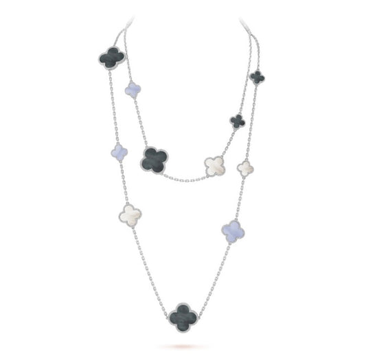 [Vera Jewelry]CLOVER 16 MOTIF CHALCEDONY MOP SILVER NECKLACE