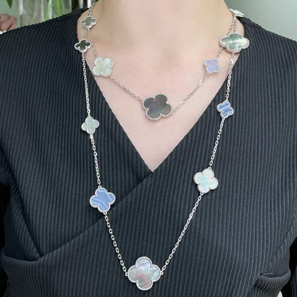 [Vera  Jewelry]CLOVER 16 MOTIF CHALCEDONY MOP SILVER NECKLACE