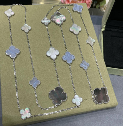 [Vera  Jewelry]CLOVER 16 MOTIF CHALCEDONY MOP SILVER NECKLACE