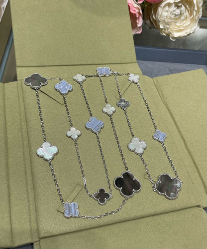 [Vera  Jewelry]CLOVER 16 MOTIF CHALCEDONY MOP SILVER NECKLACE