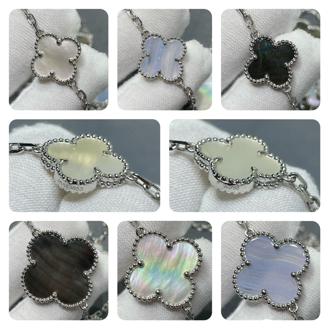 [Vera  Jewelry]CLOVER 16 MOTIF CHALCEDONY MOP SILVER NECKLACE