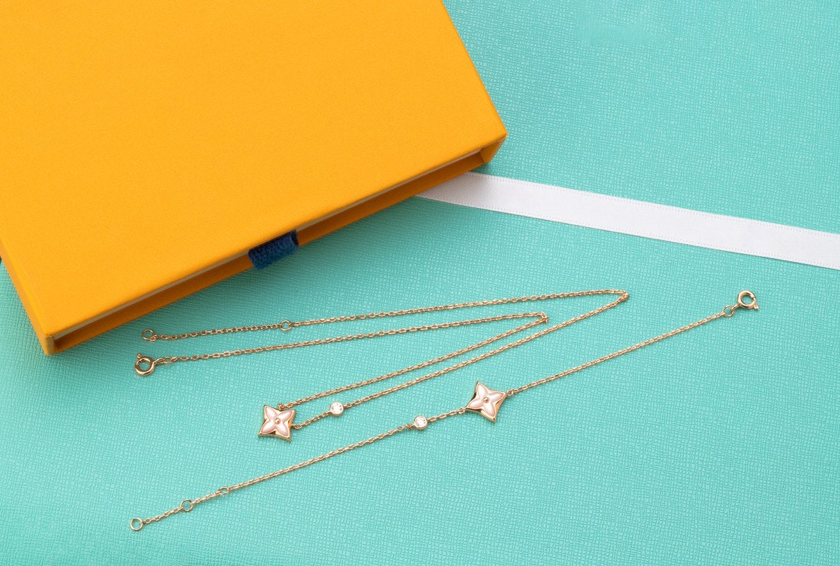 [Vera  Jewelry]STAR PINK MOP 1 DIAMOND PINK GOLD NECKLACE