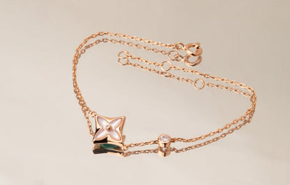[Vera Jewelry]STAR PINK MOP 1 DIAMOND PINK GOLD NECKLACE