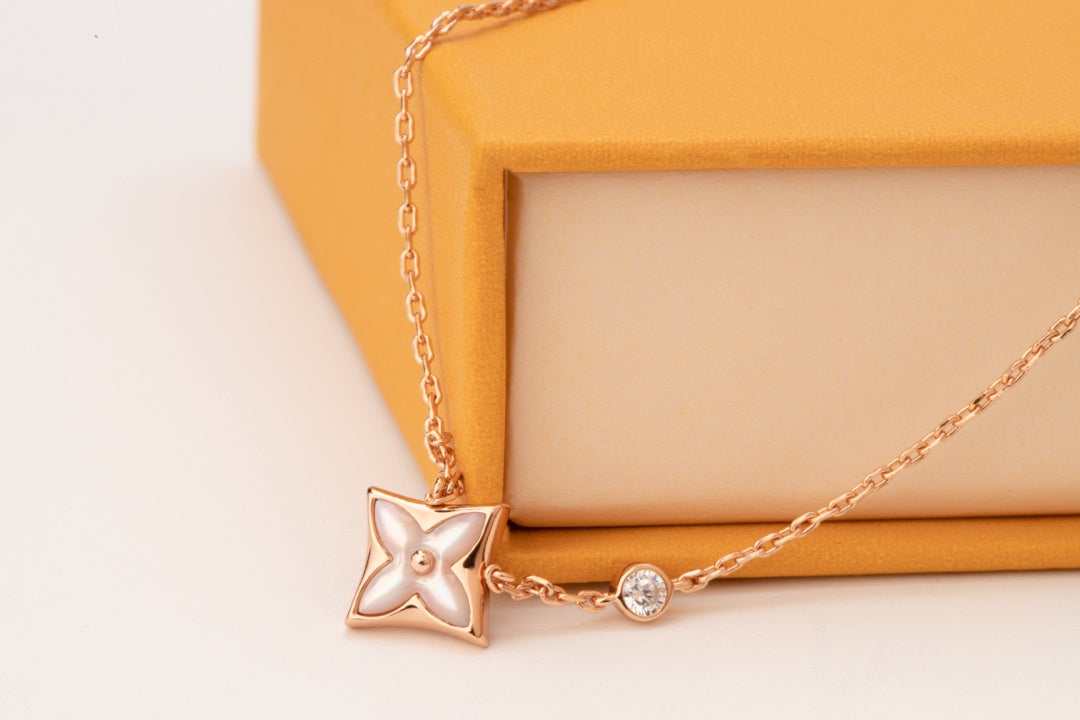 [Vera Jewelry]STAR PINK MOP 1 DIAMOND PINK GOLD NECKLACE
