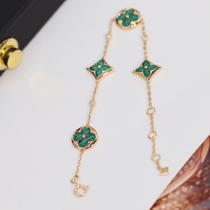 [Vera  Jewelry]STAR AND SUN 4 MOTIF PINK GOLD MALACHITE BRACELET