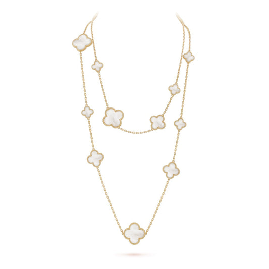 [Vera Jewelry]CLOVER 16 MOTIF WHITE MOP GOLD NECKLACE