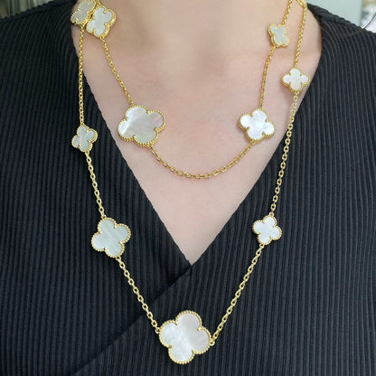 [Vera Jewelry]CLOVER 16 MOTIF WHITE MOP GOLD NECKLACE