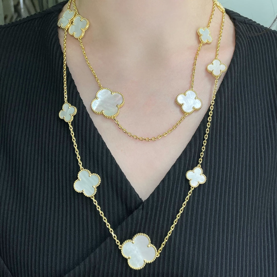 [Vera Jewelry]CLOVER 16 MOTIF WHITE MOP GOLD NECKLACE