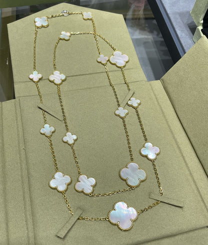 [Vera Jewelry]CLOVER 16 MOTIF WHITE MOP GOLD NECKLACE