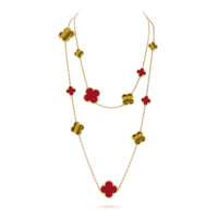 [Vera Jewelry]CLOVER 16 MOTIF CARNELIAN TIGER EYE ROSE GOLD NECKLACE