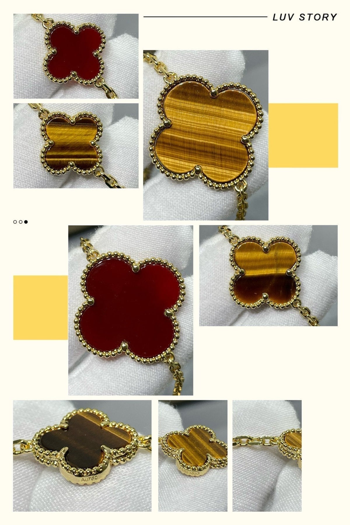 [Vera Jewelry]CLOVER 16 MOTIF CARNELIAN TIGER EYE ROSE GOLD NECKLACE